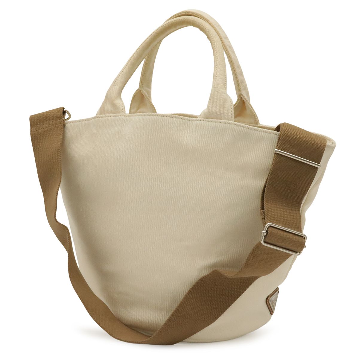 Prada Canapa Tote 2-Way Shoulder Bag Crossbody Canvas Leather Ivory White — view 2