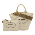 Prada Canapa Tote 2-Way Shoulder Bag Crossbody Canvas Leather Ivory White