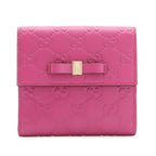 Gucci Bowy Bowie Ribbon Motif Guccissima Snap Wallet Double Leather Purple Pink