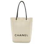 Chanel Essential Tote PM Small Logo Mini Bag Leather White Black