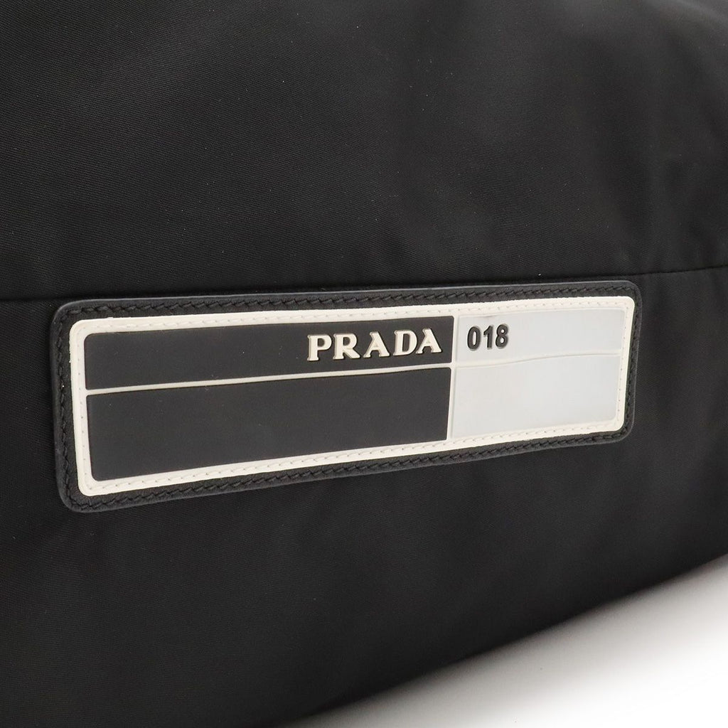 Prada Rubber Logo Shoulder Bag Nylon Leather Nero Black Silver — view 5