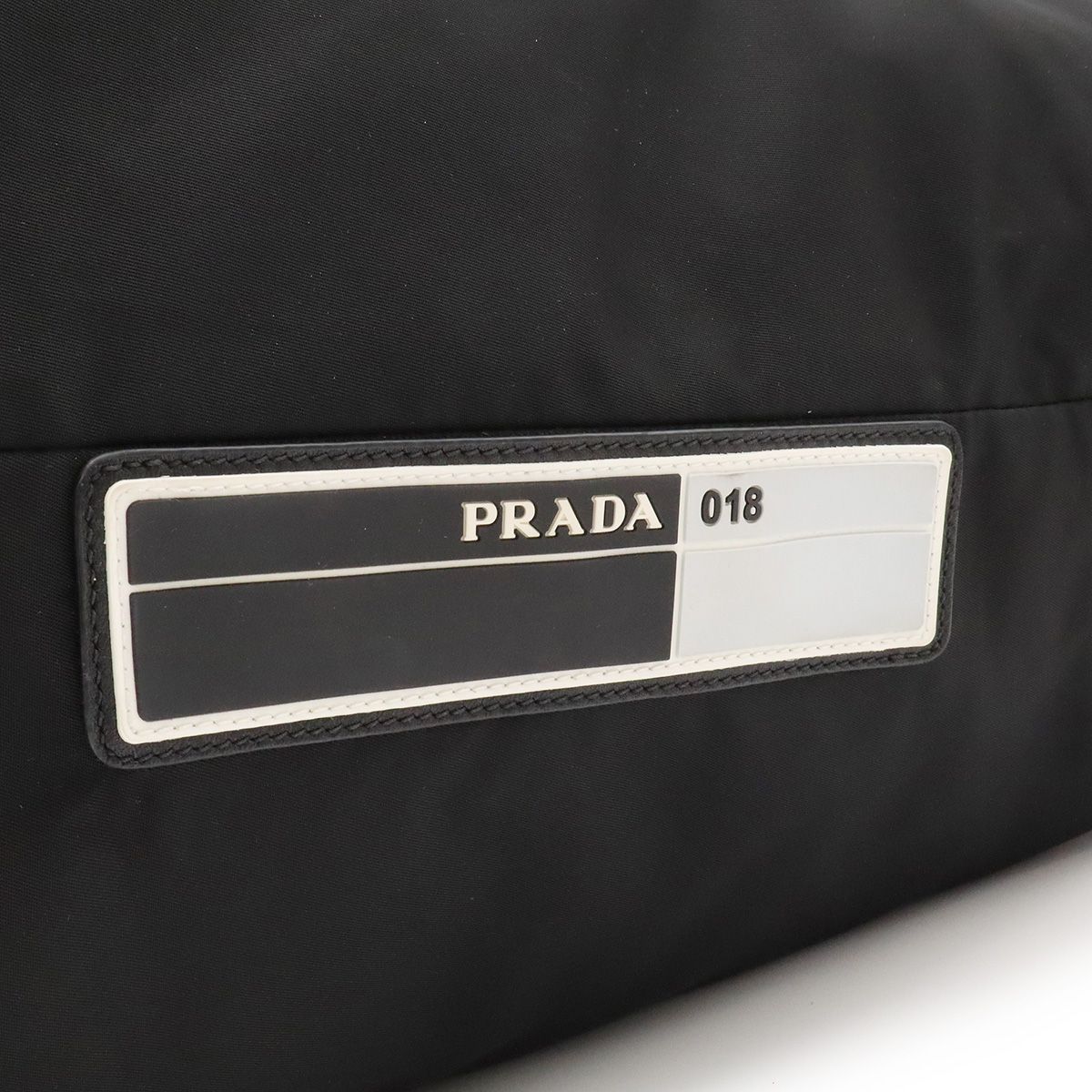 Prada Rubber Logo Shoulder Bag Nylon Leather Nero Black Silver — view 5