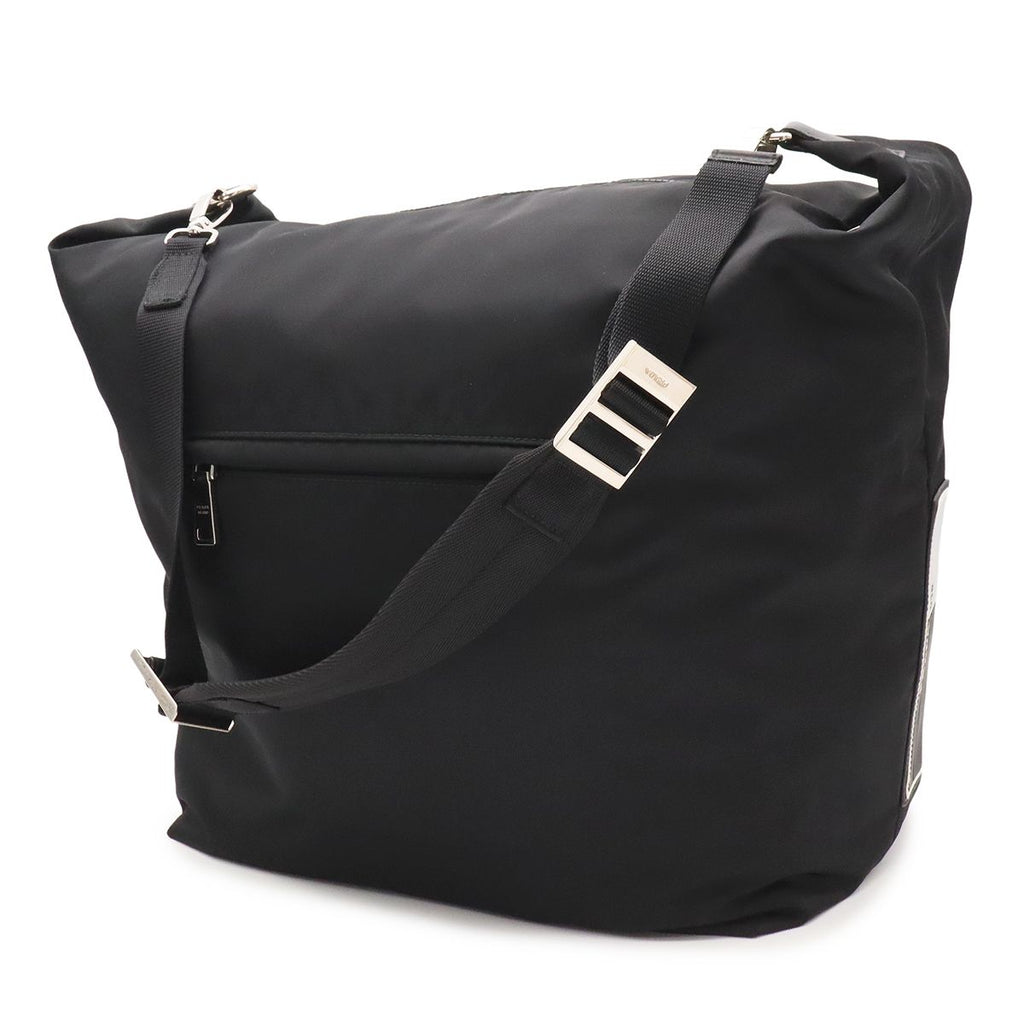 Prada Rubber Logo Shoulder Bag Nylon Leather Nero Black Silver — view 2