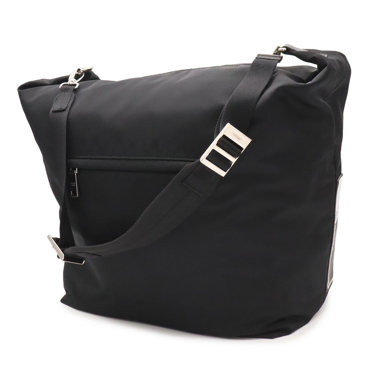 Prada Rubber Logo Shoulder Bag Nylon Leather Nero Black Silver — view 2