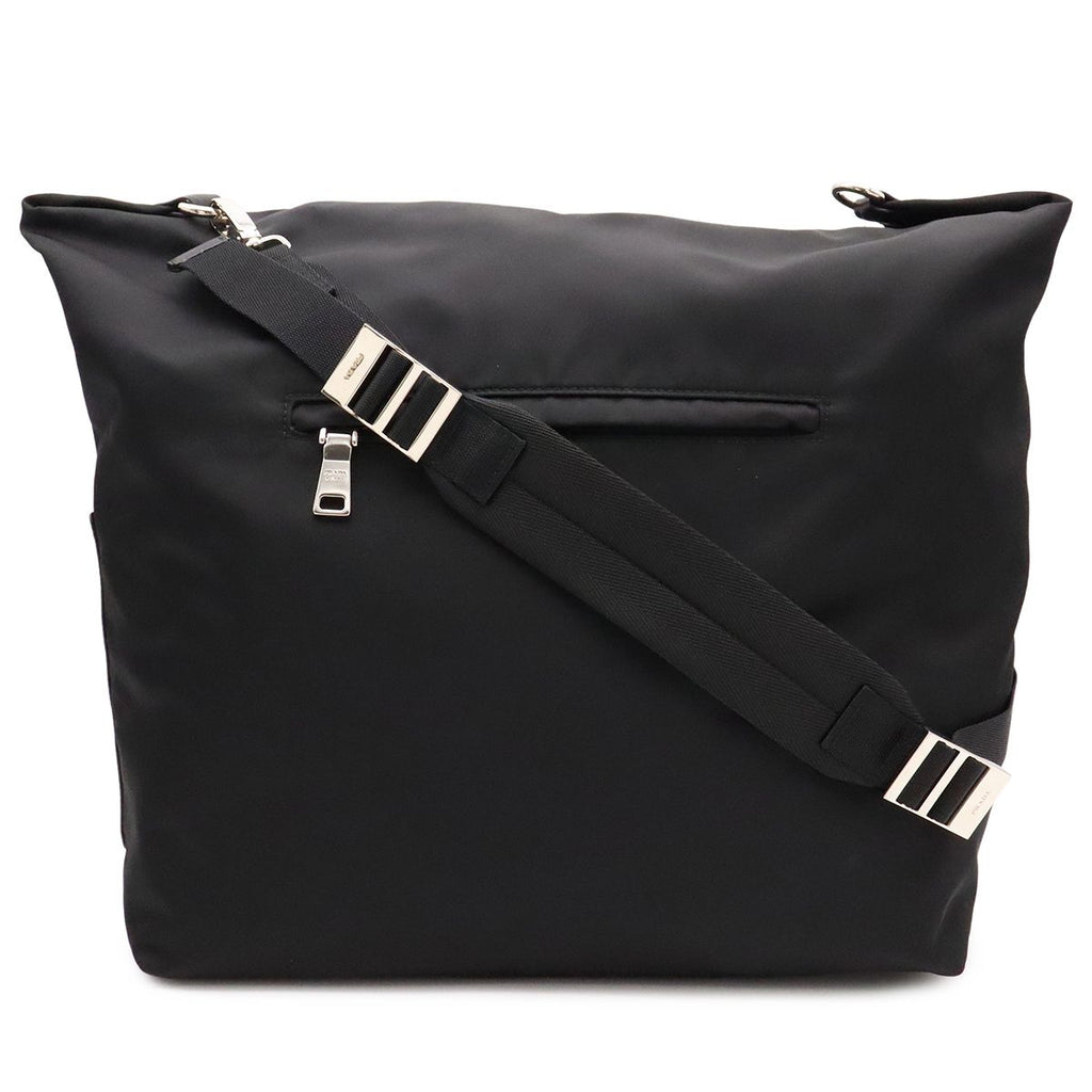 Prada Rubber Logo Shoulder Bag Nylon Leather Nero Black Silver