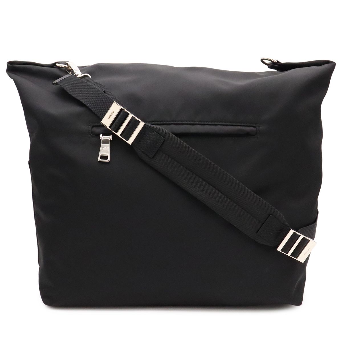 Prada Rubber Logo Shoulder Bag Nylon Leather Nero Black Silver