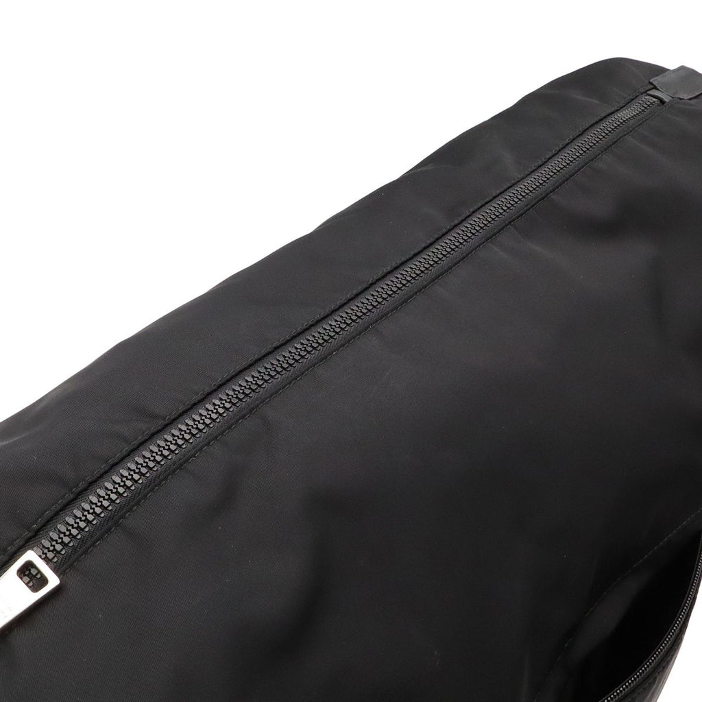 Prada Rubber Logo Shoulder Bag Nylon Leather Nero Black Silver — view 7