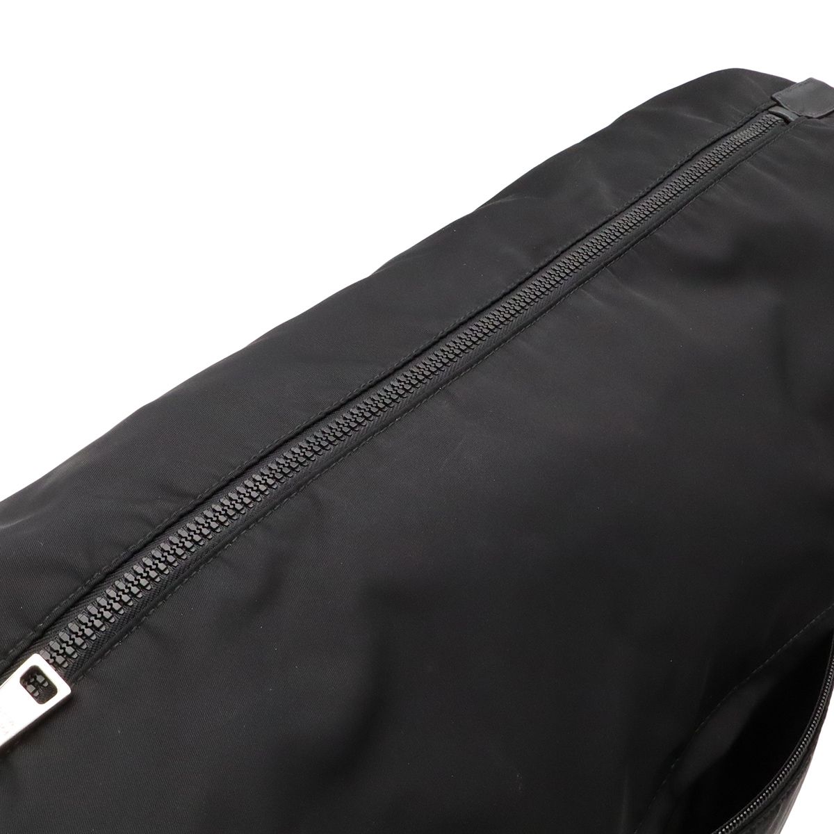 Prada Rubber Logo Shoulder Bag Nylon Leather Nero Black Silver — view 7