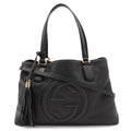 Gucci Soho Tote 2-Way Shoulder Bag Tassel Fringe Leather Black Gold
