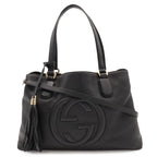 Gucci Soho Tote 2-Way Shoulder Bag Tassel Fringe Leather Black Gold