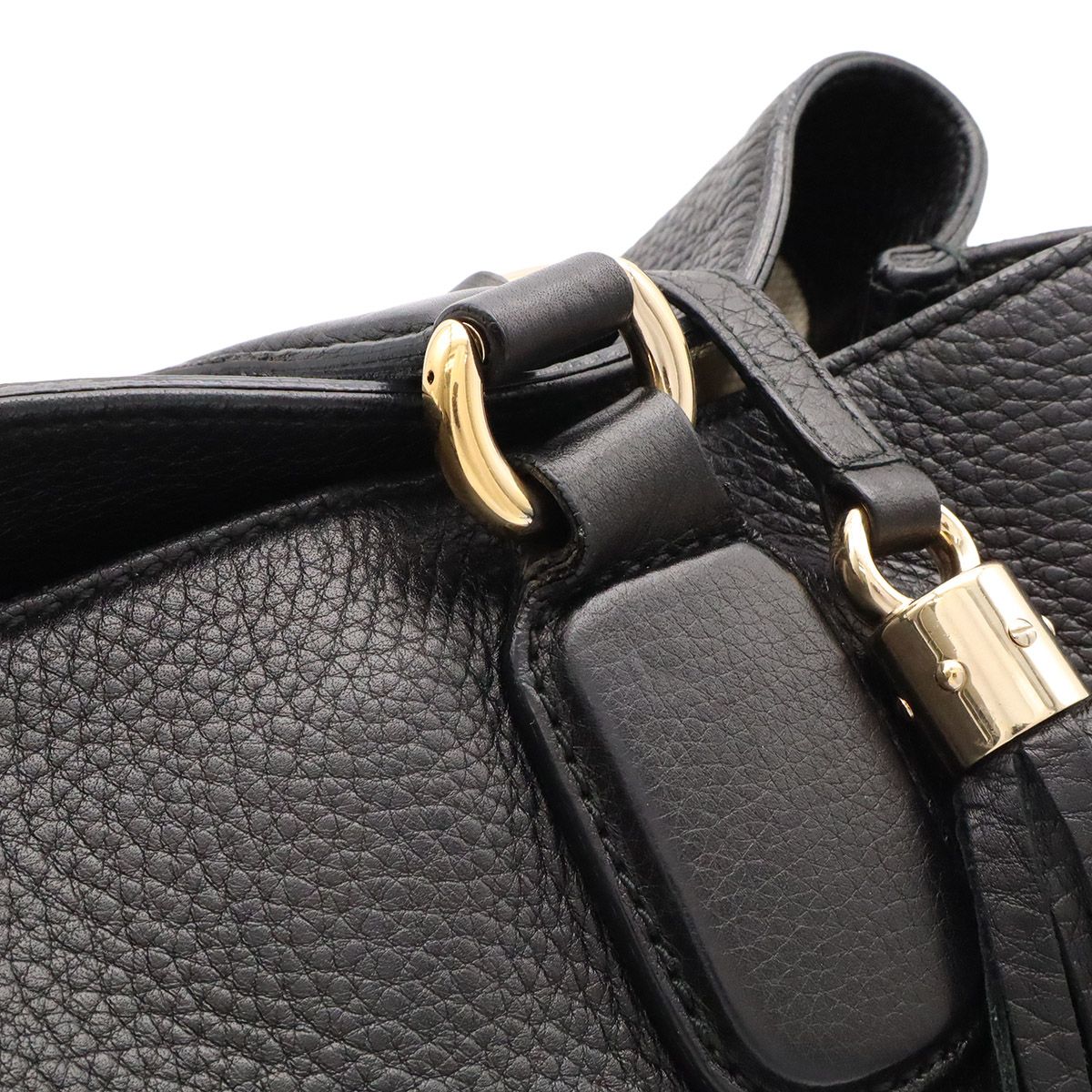 Gucci Soho Tote 2-Way Shoulder Bag Tassel Fringe Leather Black Gold — view 6