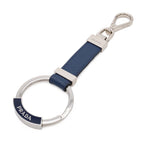 Prada Key Holder Charm Key Ring Saffiano Leather Metal Navy Silver Keychain