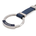 Prada Key Holder Charm Key Ring Saffiano Leather Metal Navy Silver Keychain — view 3