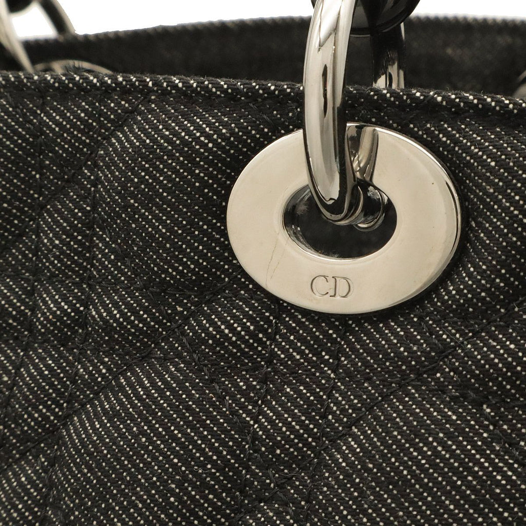 Dior Cannage Tote 2-Way Shoulder Bag Denim Black Silver — view 4