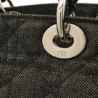 Dior Cannage Tote 2-Way Shoulder Bag Denim Black Silver — view 4