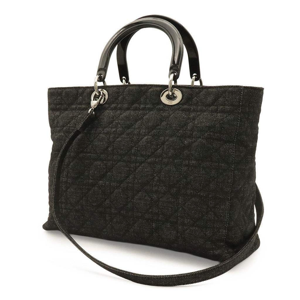 Dior Cannage Tote 2-Way Shoulder Bag Denim Black Silver — view 2
