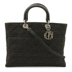 Dior Cannage Tote 2-Way Shoulder Bag Denim Black Silver