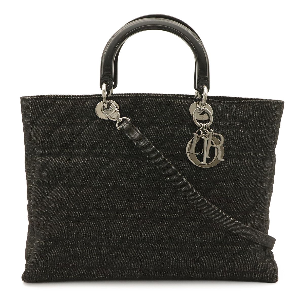 Dior Cannage Tote 2-Way Shoulder Bag Denim Black Silver