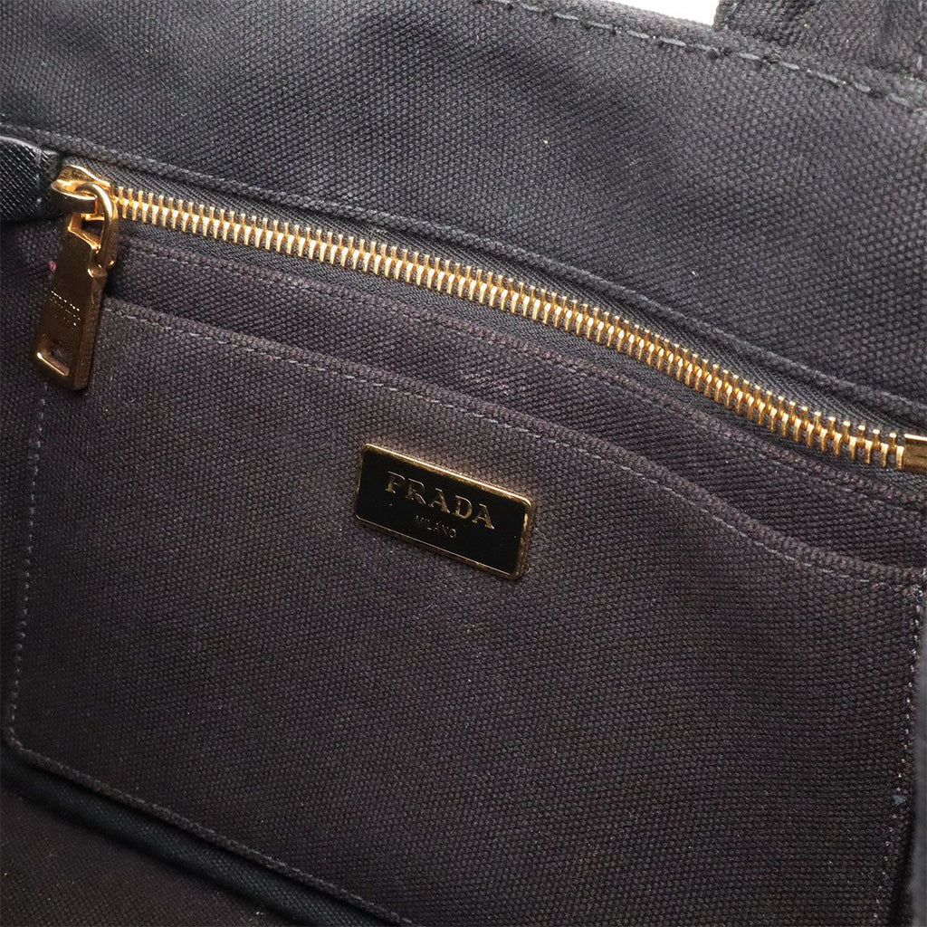 Prada Canapa Tote 2-Way Shoulder Bag Canvas Nero Black Gold — view 8