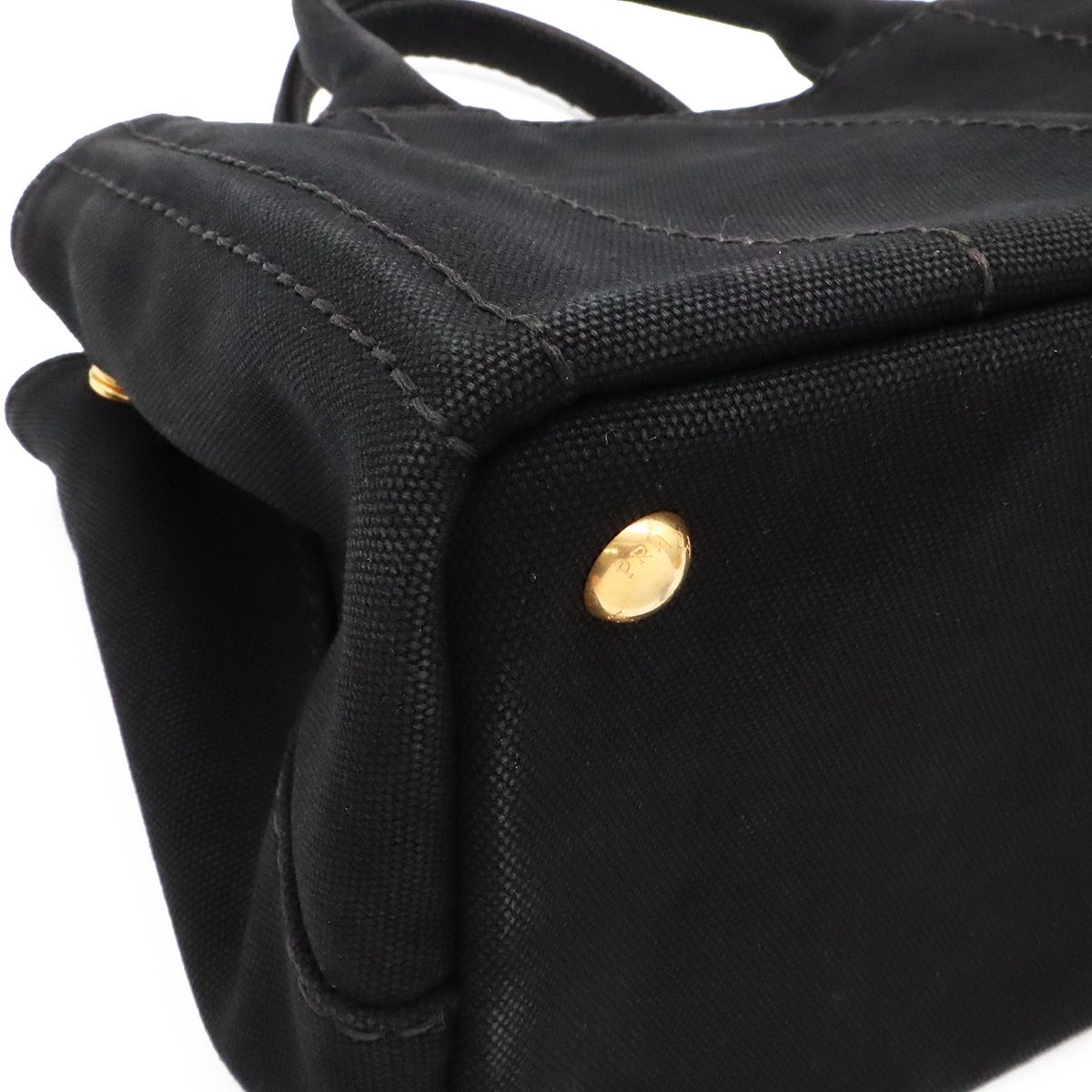 Prada Canapa Tote 2-Way Shoulder Bag Canvas Nero Black Gold — view 3