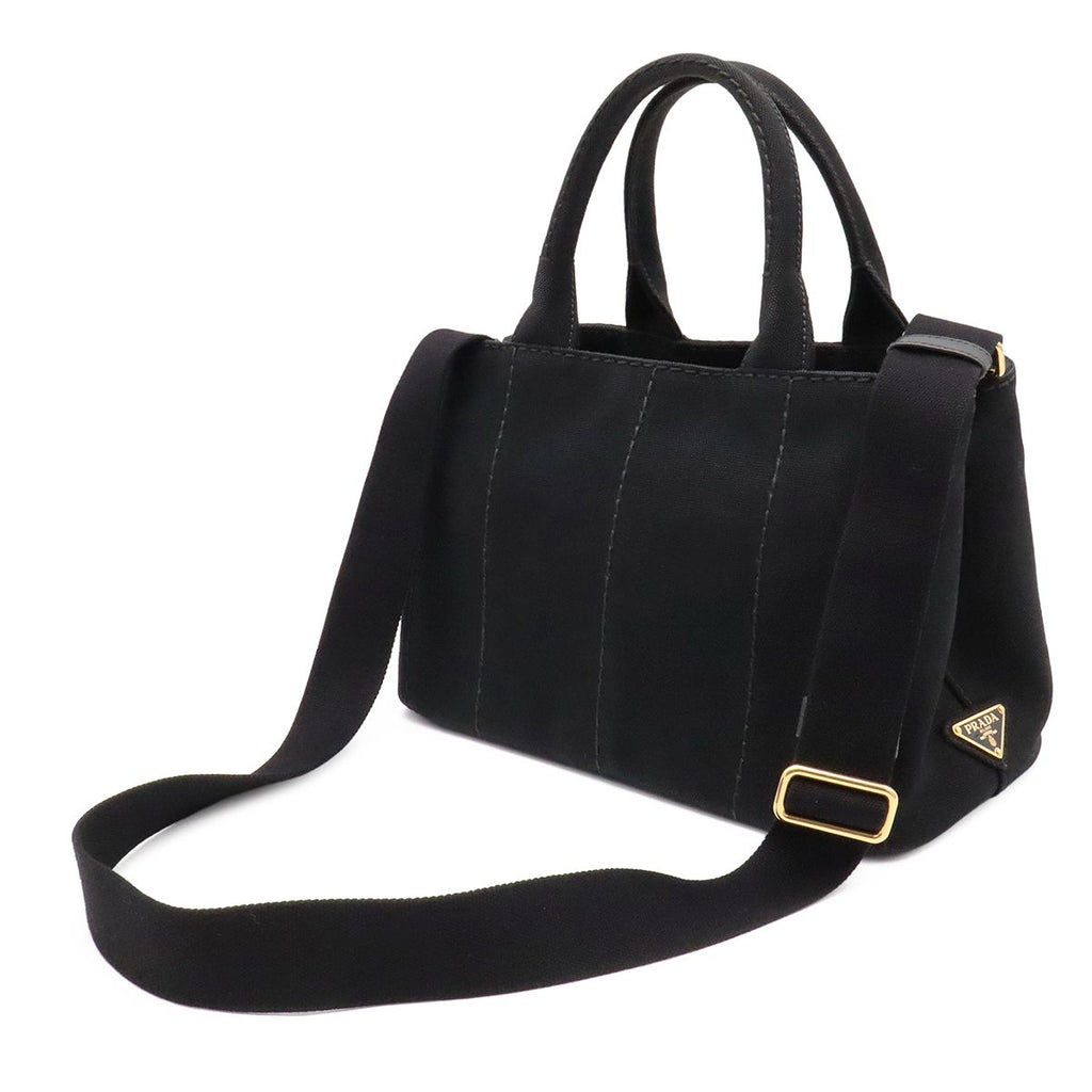 Prada Canapa Tote 2-Way Shoulder Bag Canvas Nero Black Gold — view 2