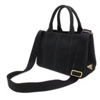 Prada Canapa Tote 2-Way Shoulder Bag Canvas Nero Black Gold — view 2