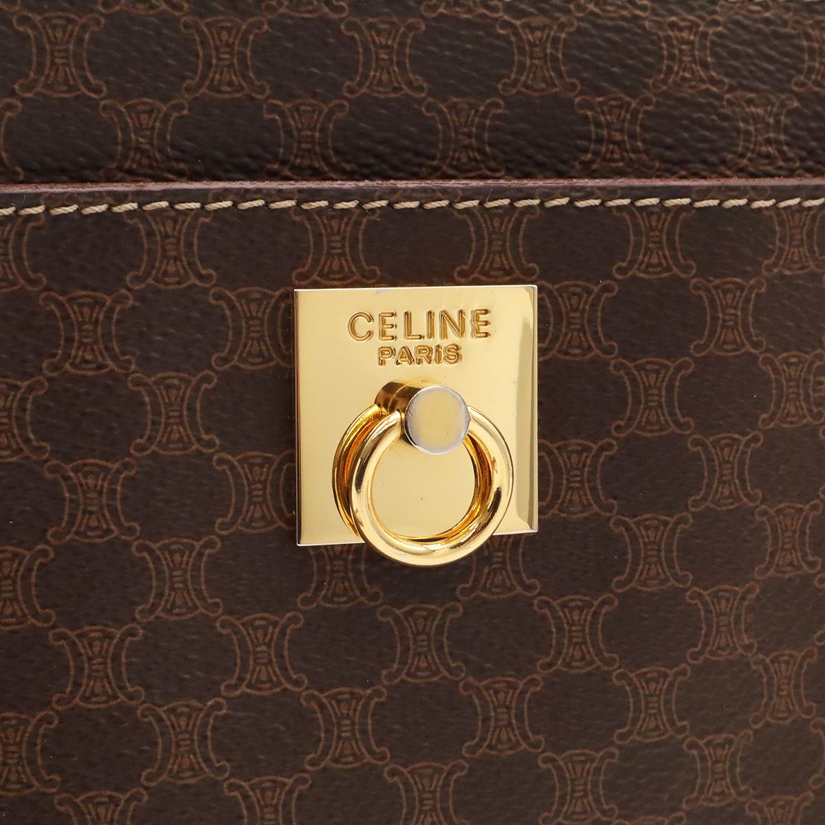 Celine Macadam Shoulder Bag Crossbody Leather Dark Brown Gold — view 6
