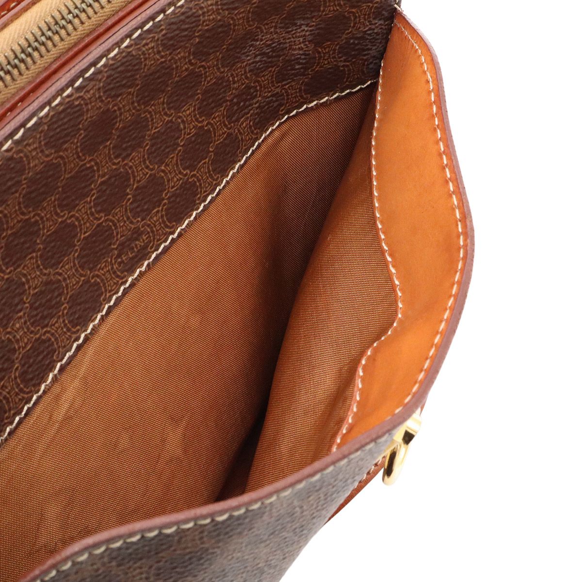 Celine Macadam Shoulder Bag Crossbody Leather Dark Brown Gold — view 8