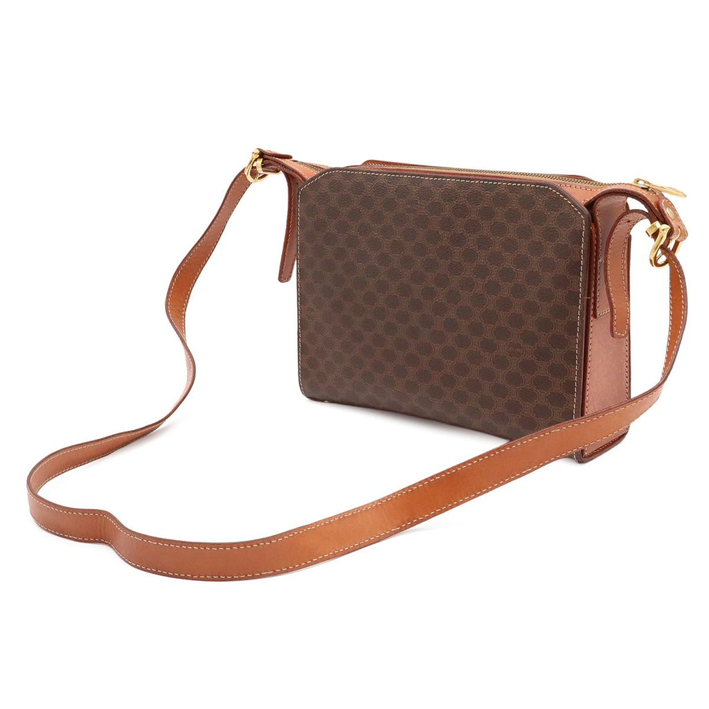 Celine Macadam Shoulder Bag Crossbody Leather Dark Brown Gold — view 2