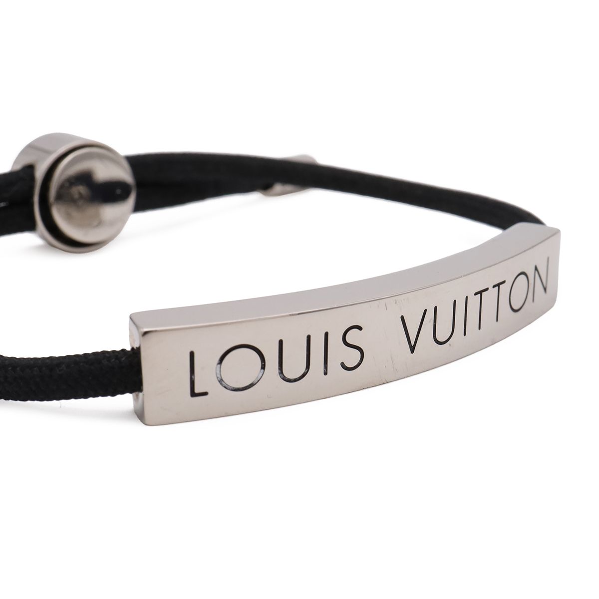 Louis Vuitton Bracelet LV Space Logo Plate Metal Noir Black Silver — view 3