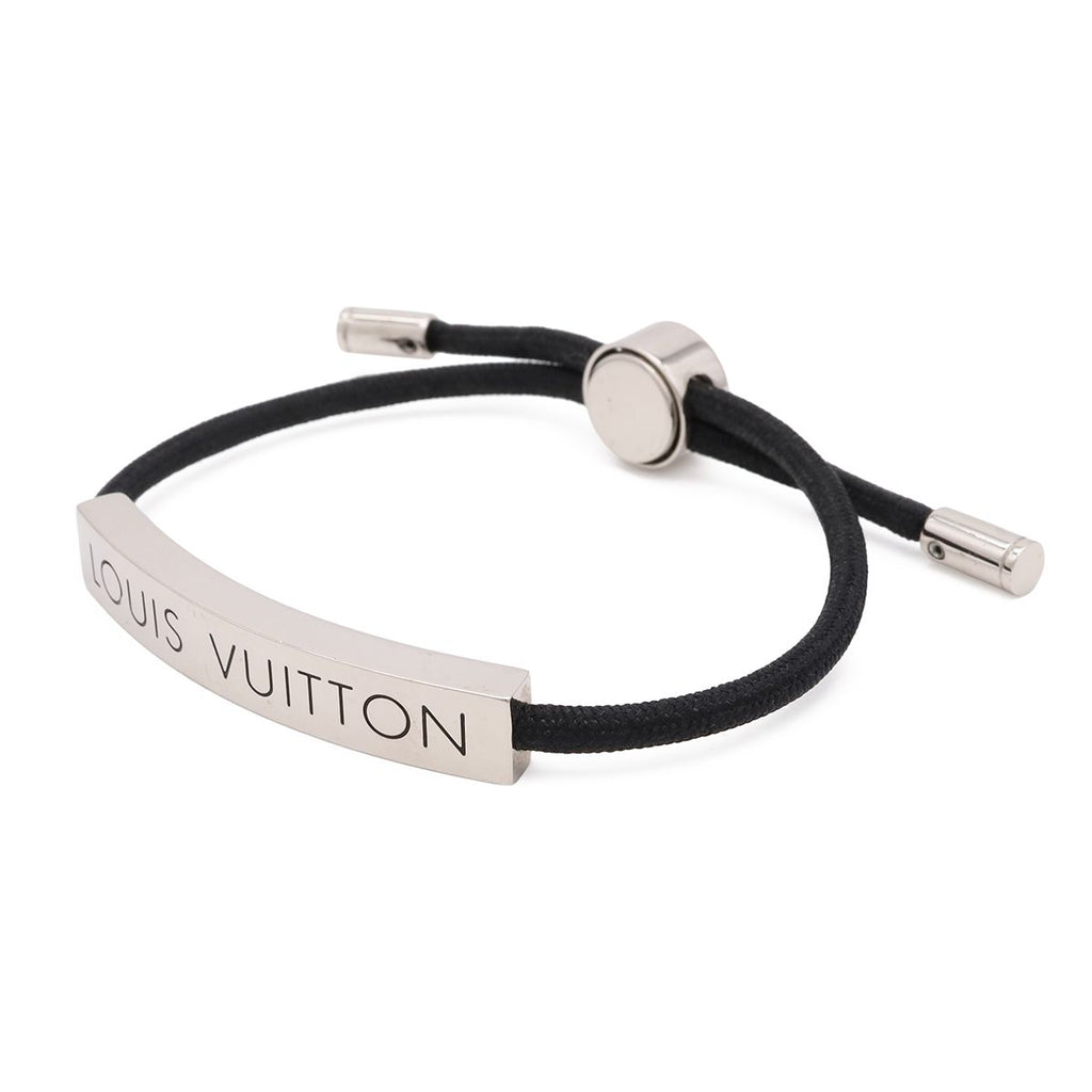 Louis Vuitton Bracelet LV Space Logo Plate Metal Noir Black Silver