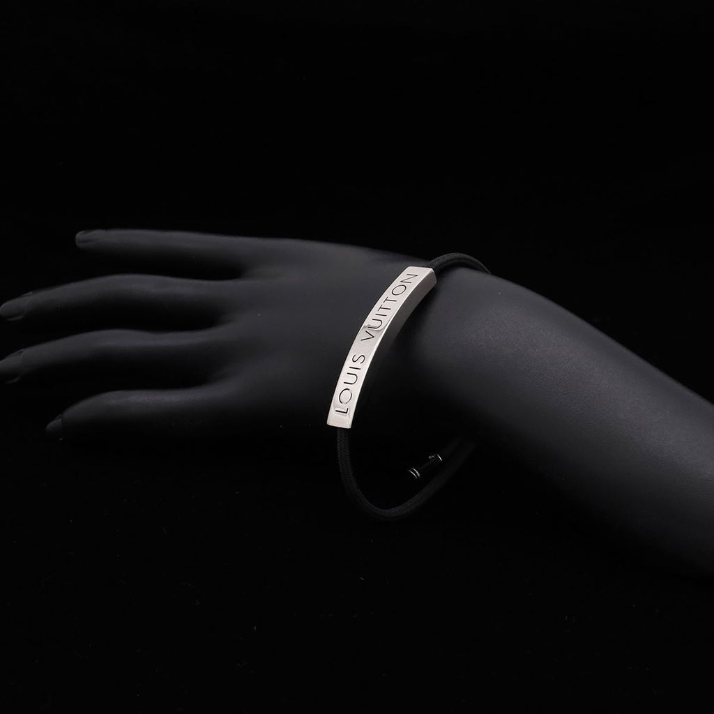 Louis Vuitton Bracelet LV Space Logo Plate Metal Noir Black Silver — view 6