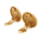 Chanel Quilted CC Logo Button Round Earrings Vintage Gold Plated — view 4