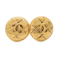 Chanel Quilted CC Logo Button Round Earrings Vintage Gold Plated