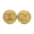 Chanel 95P CC Logo Button Round Earrings Vintage Gold Plated