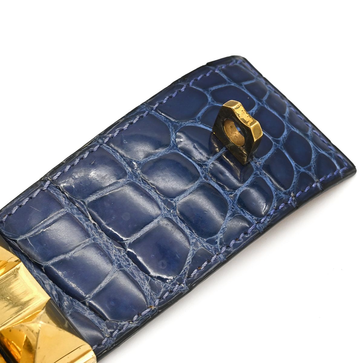 Hermes Bracelet Collier de Chien Press Porosus Navy Gold S Blue Studs — view 5