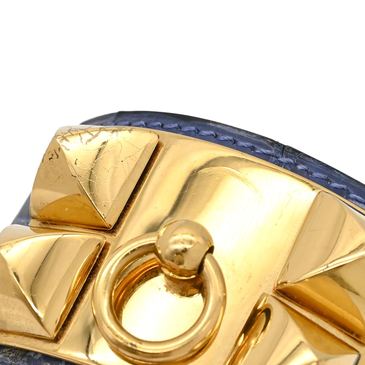 Hermes Bracelet Collier de Chien Press Porosus Navy Gold S Blue Studs — view 3