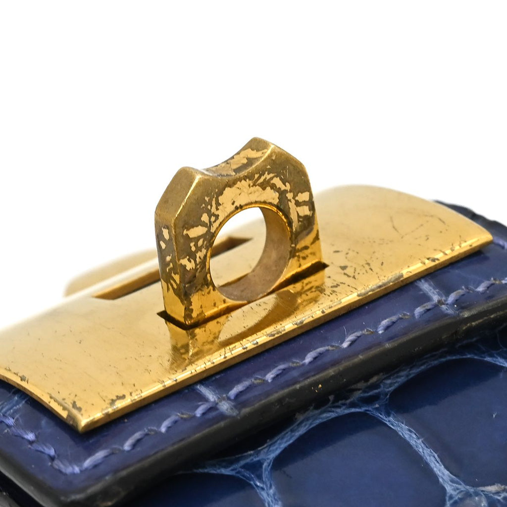 Hermes Bracelet Collier de Chien Press Porosus Navy Gold S Blue Studs — view 4