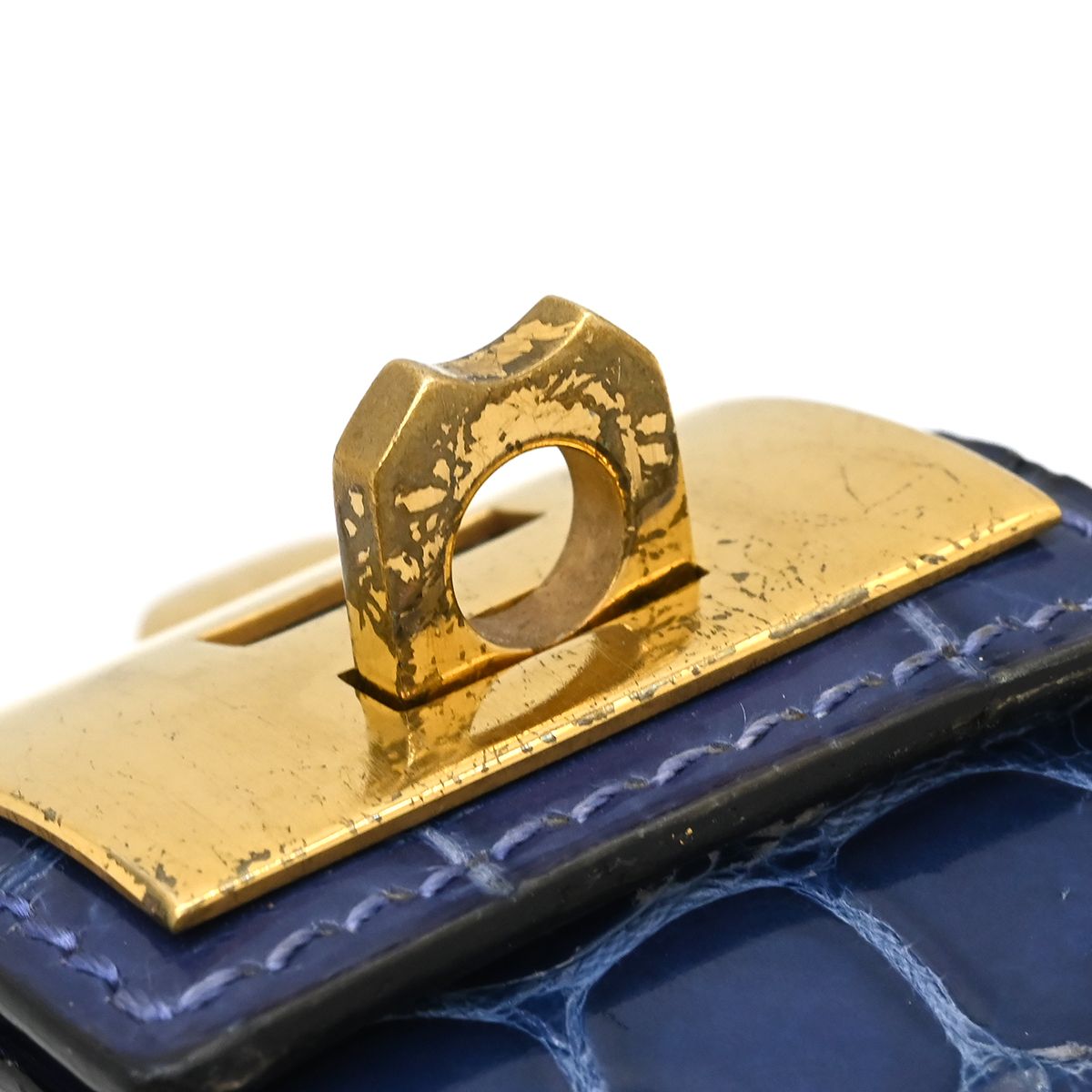 Hermes Bracelet Collier de Chien Press Porosus Navy Gold S Blue Studs — view 4