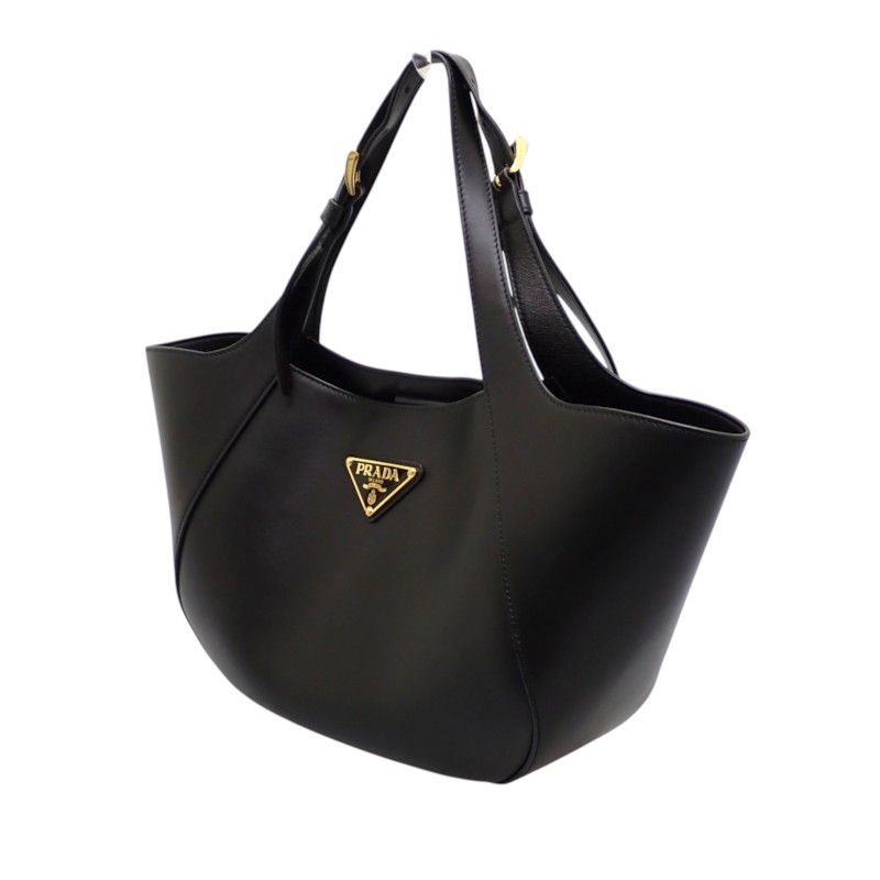 Prada Medium Leather Tote Calfskin Black Gold — view 3
