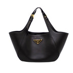 Prada Medium Leather Tote Calfskin Black Gold