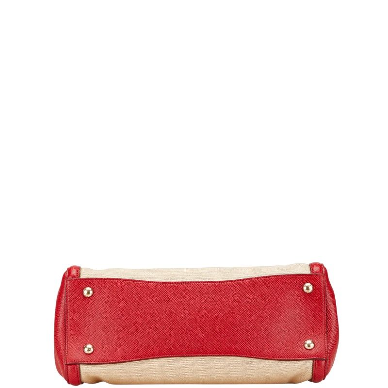 Prada Saffiano Canapa 2-Way Shoulder Bag Beige Red Canvas Leather — view 3