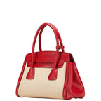 Prada Saffiano Canapa 2-Way Shoulder Bag Beige Red Canvas Leather — view 2