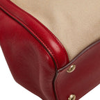 Prada Saffiano Canapa 2-Way Shoulder Bag Beige Red Canvas Leather — view 7