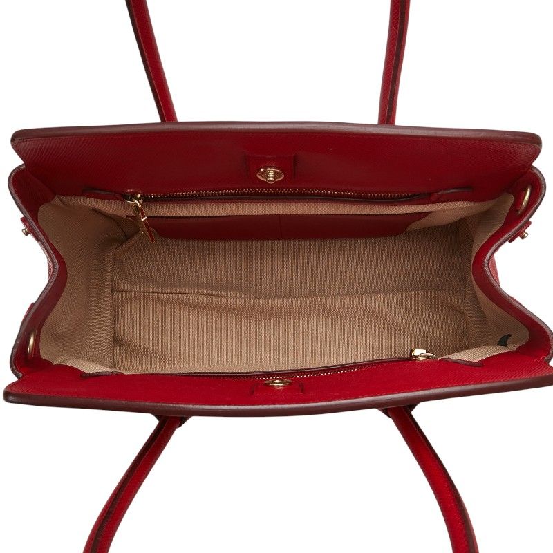 Prada Saffiano Canapa 2-Way Shoulder Bag Beige Red Canvas Leather — view 8