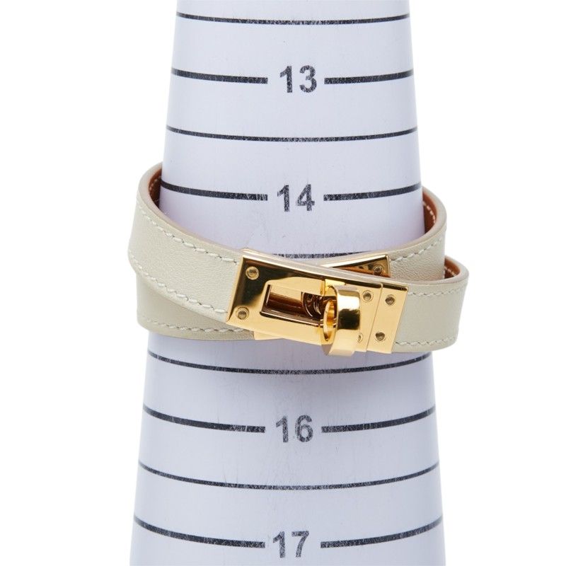 Hermes Kelly Double Tour T3 Ivory White Leather Plated Bracelet — view 6