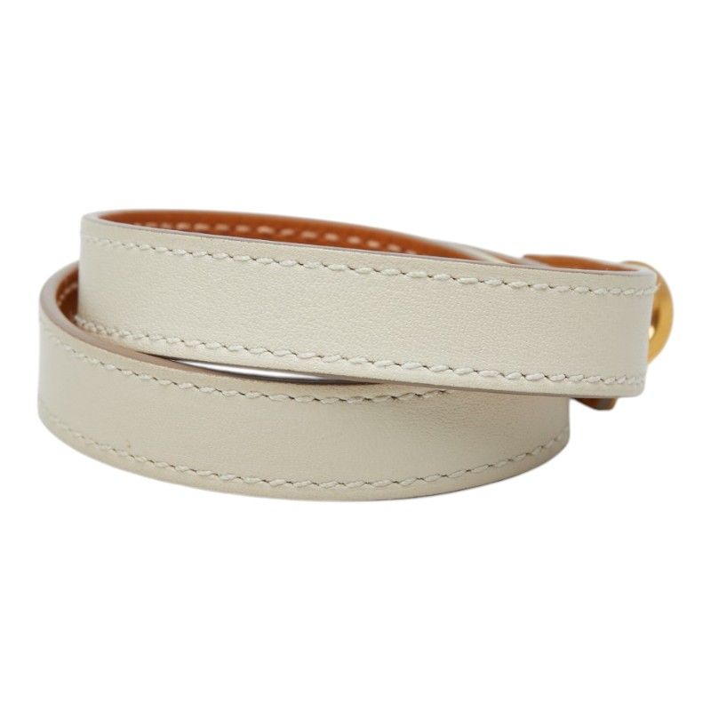 Hermes Kelly Double Tour T3 Ivory White Leather Plated Bracelet — view 2