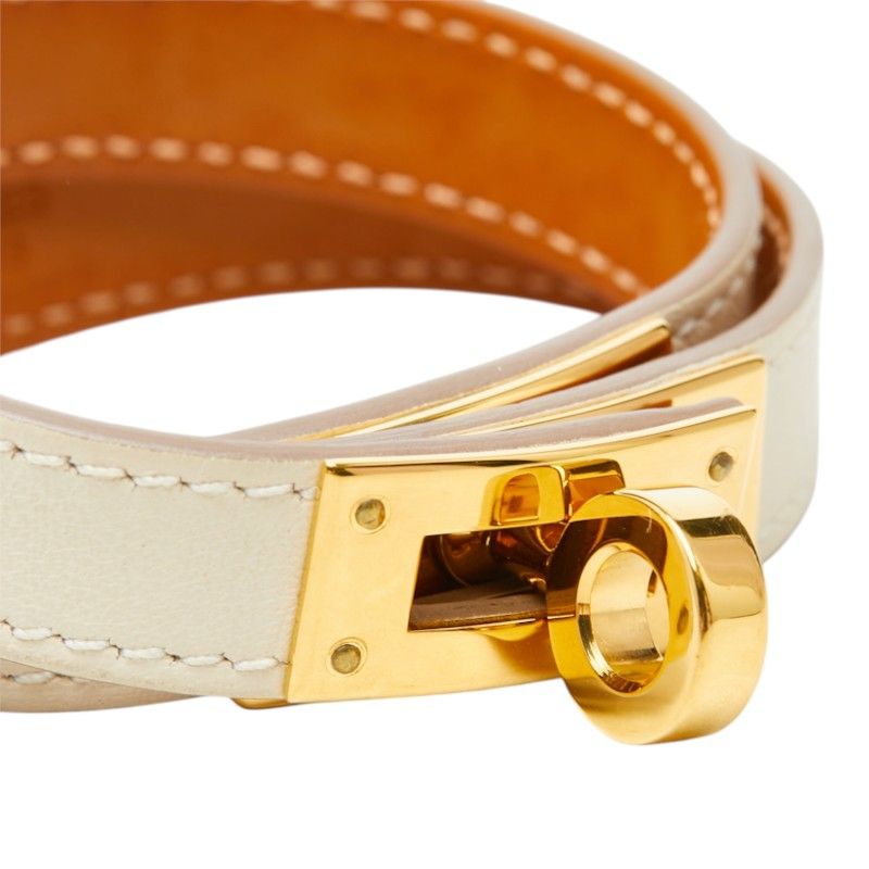 Hermes Kelly Double Tour T3 Ivory White Leather Plated Bracelet — view 3