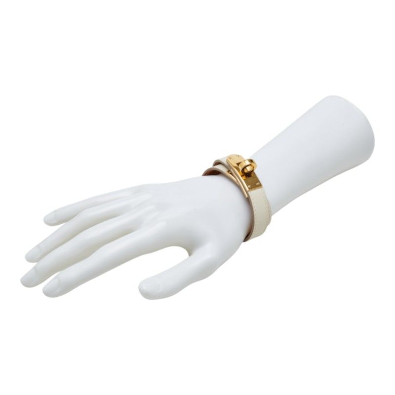 Hermes Kelly Double Tour T3 Ivory White Leather Plated Bracelet — view 7