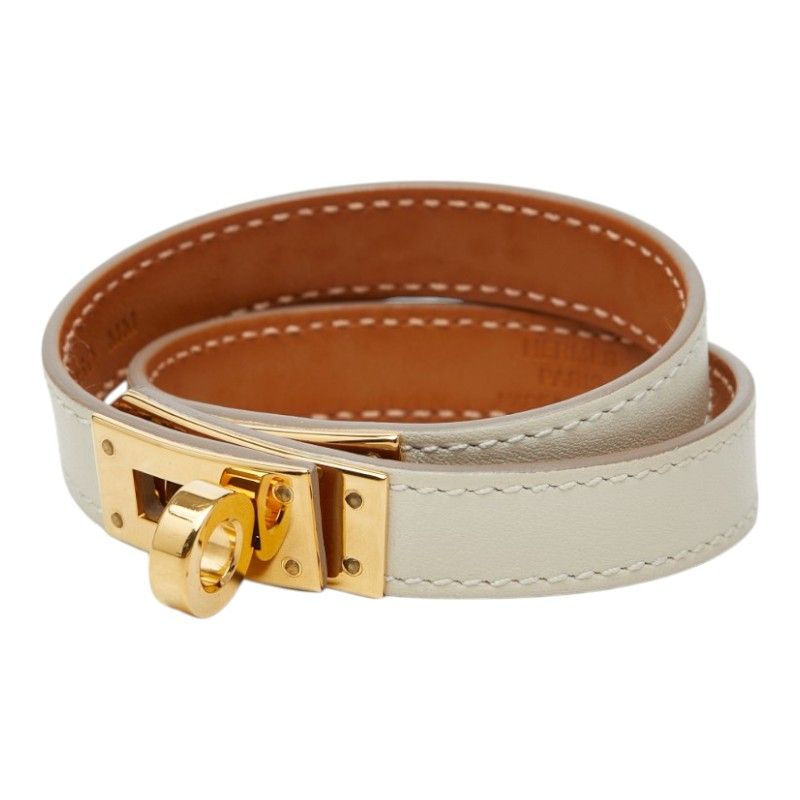 Hermes Kelly Double Tour T3 Ivory White Leather Plated Bracelet